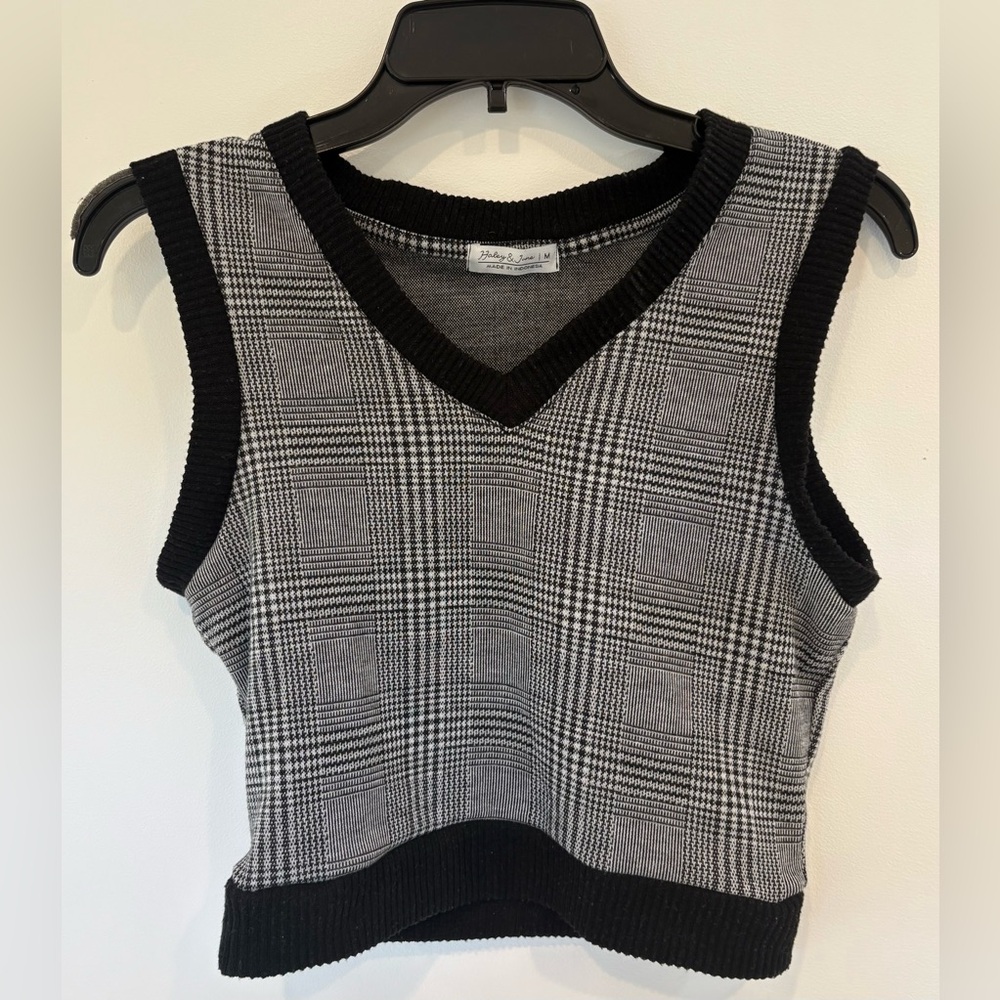 Black and Gray Plaid Knit Vest